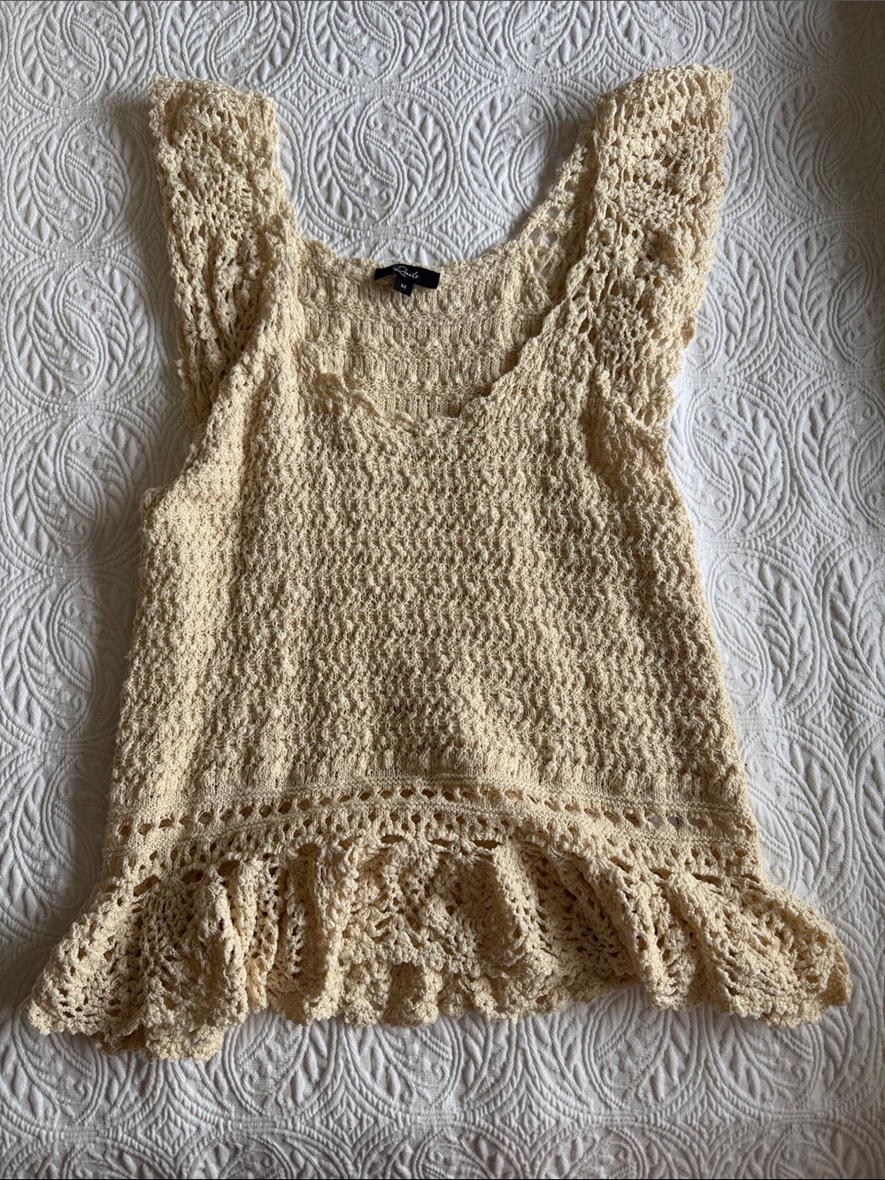 Rails Crochet Ruffle-Hem Camisole in Cream